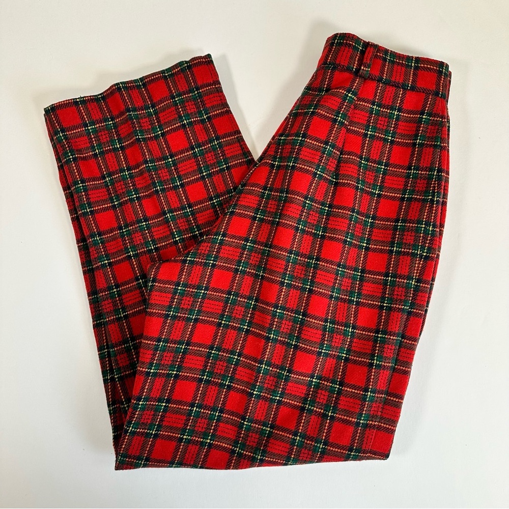 Vintage Red Plaid Pants 10 Wool Blend High Waist Tartan Christmas Holiday